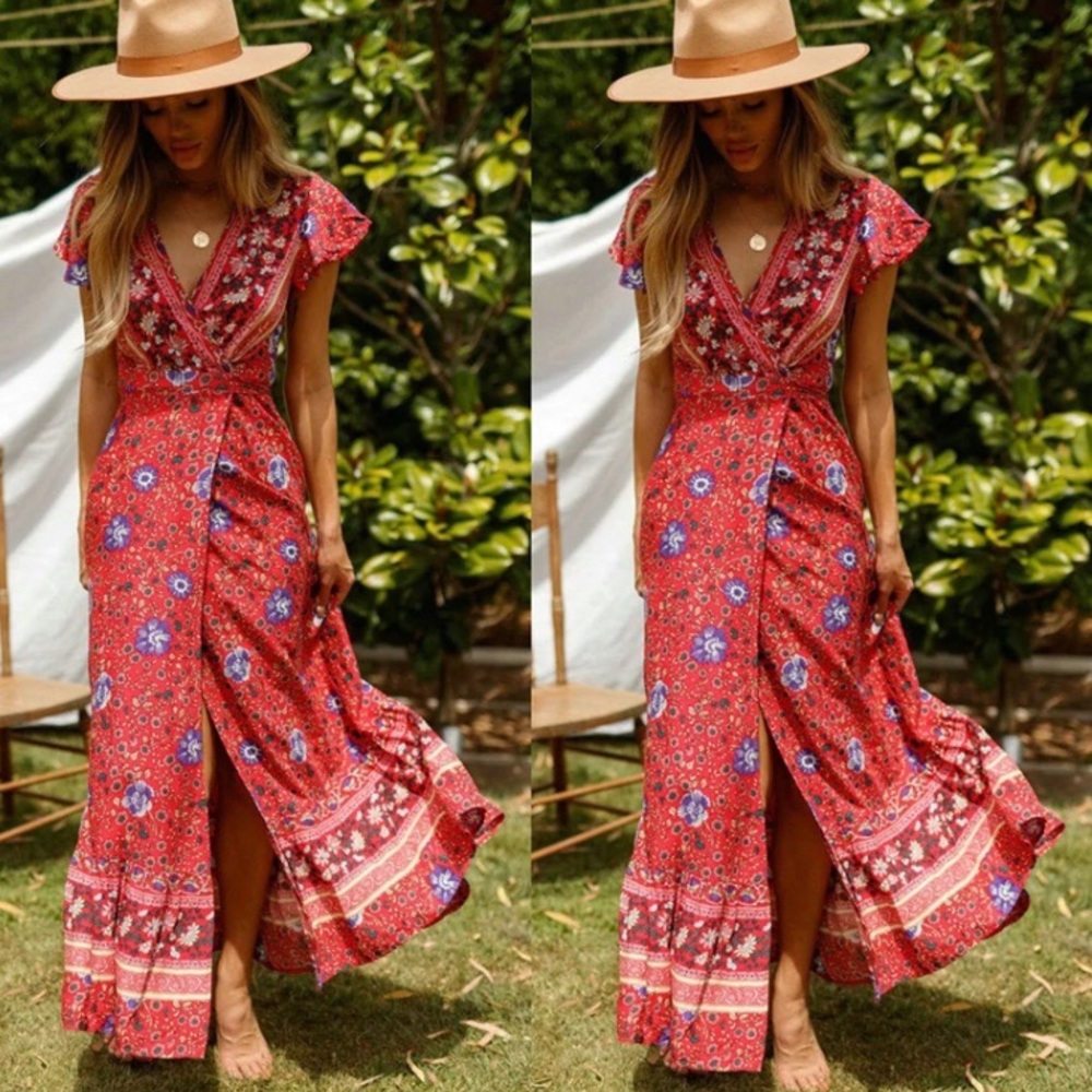 ❌SOLD❌BOHO WRAP DRESS - Picture 1 of 8